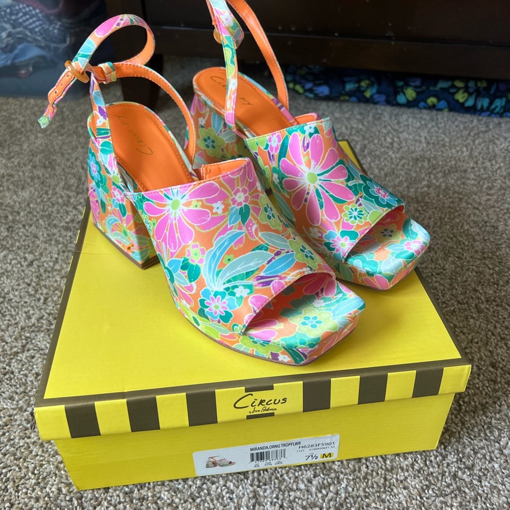 Circus by Sam Edelman Floral Platform Sandals - Pink and Orange